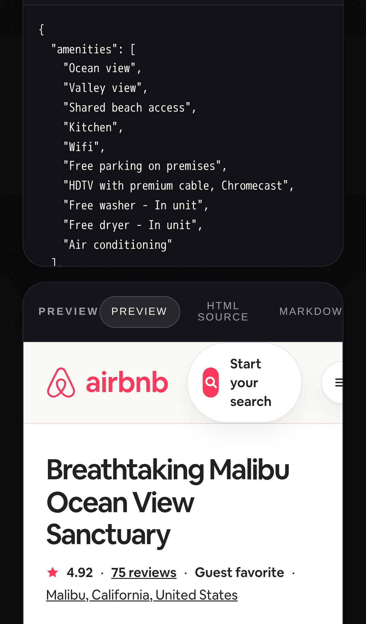 Captured during the scan: The playground's Markdown tab is cut off on phones