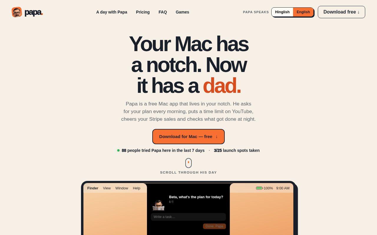 Captured during the scan: Checkout charges $5.00 for Papa Pro, not the quoted $4.99