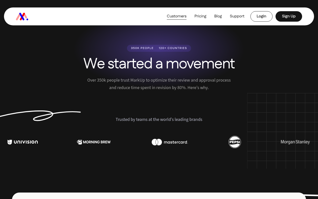 Captured during the scan: The Customers page claims both 350K and 2 million+ users