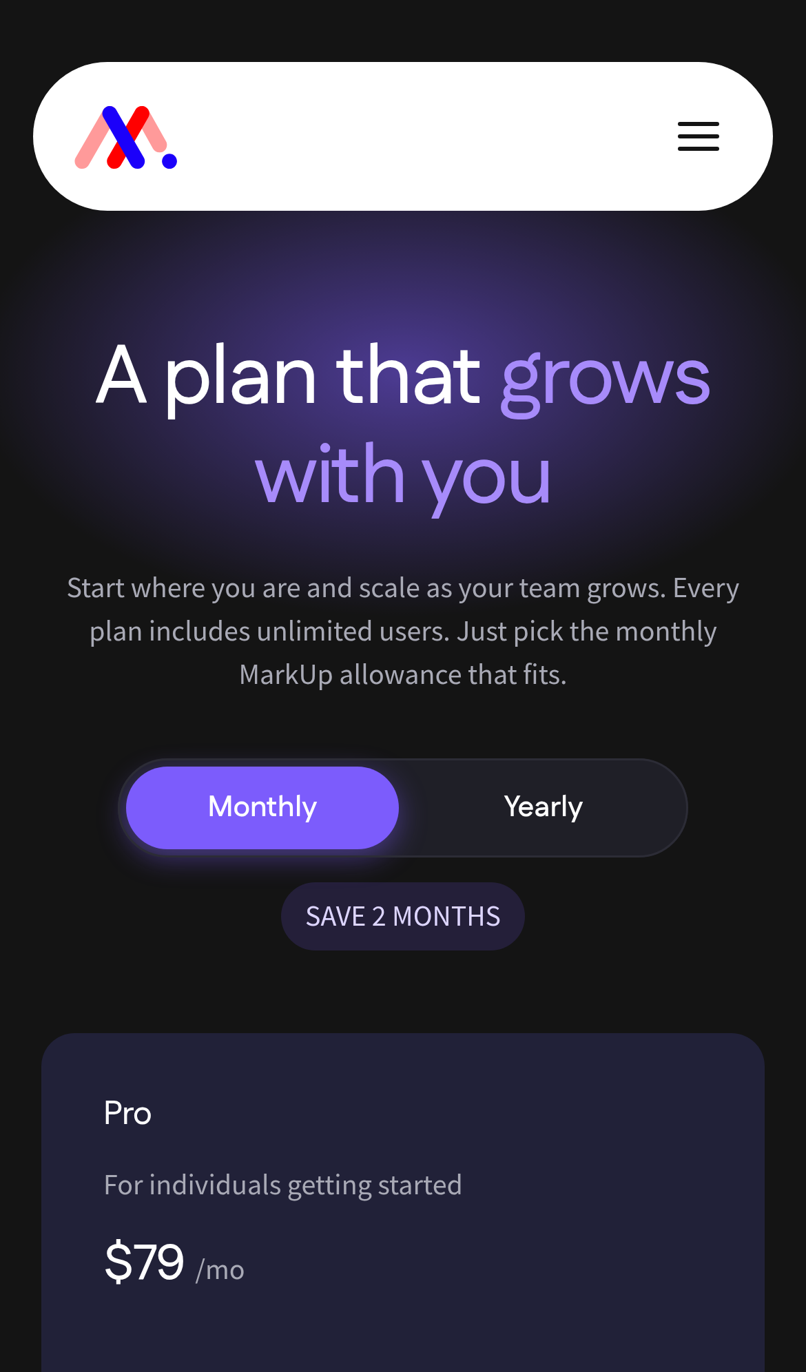 Captured during the scan: The Business trial button opens a signup page listing Pro limits