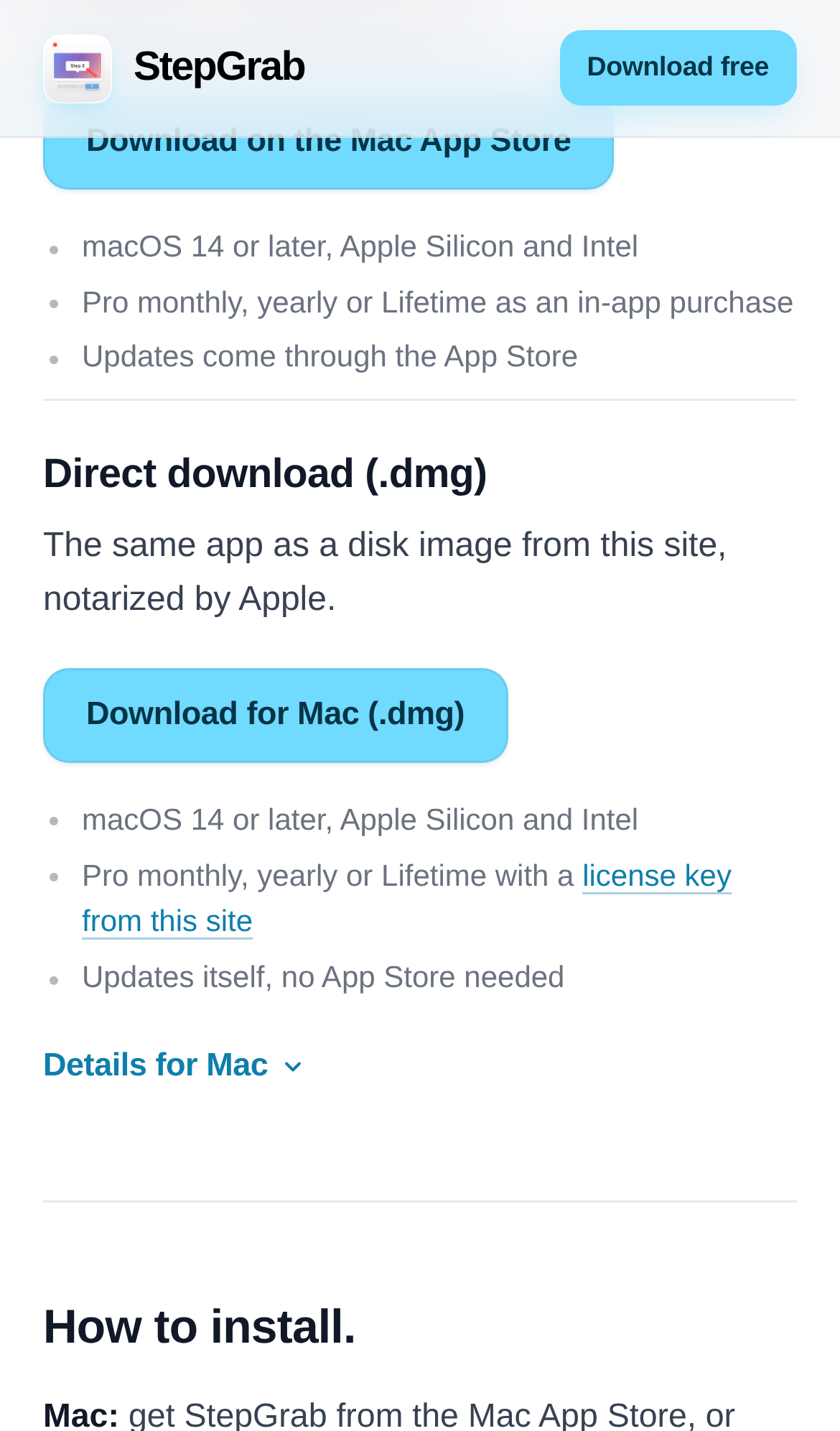 Captured during the scan: Phone visitors get a Mac .dmg with no way to send it to a computer