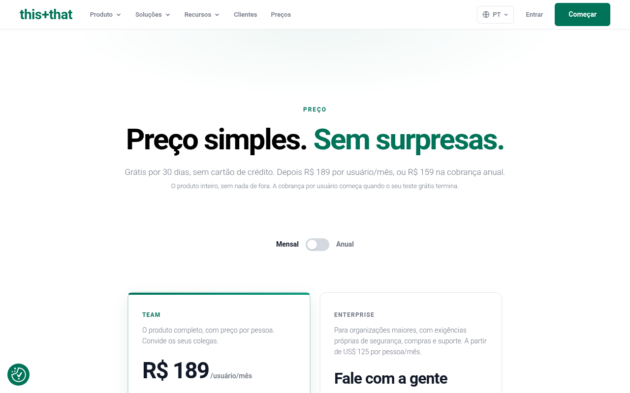 Captured during the scan: The English and Portuguese pricing pages disagree on who is billed