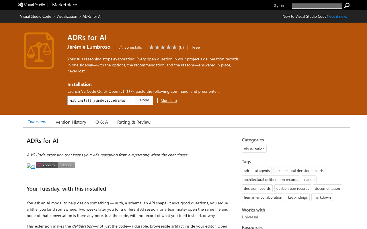Captured during the scan: The extension's store listings link to a GitHub repo that 404s
