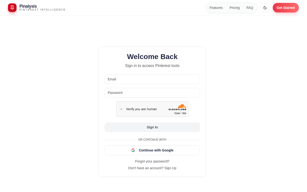Captured during the scan: Get Started Free opens a Welcome Back sign-in form