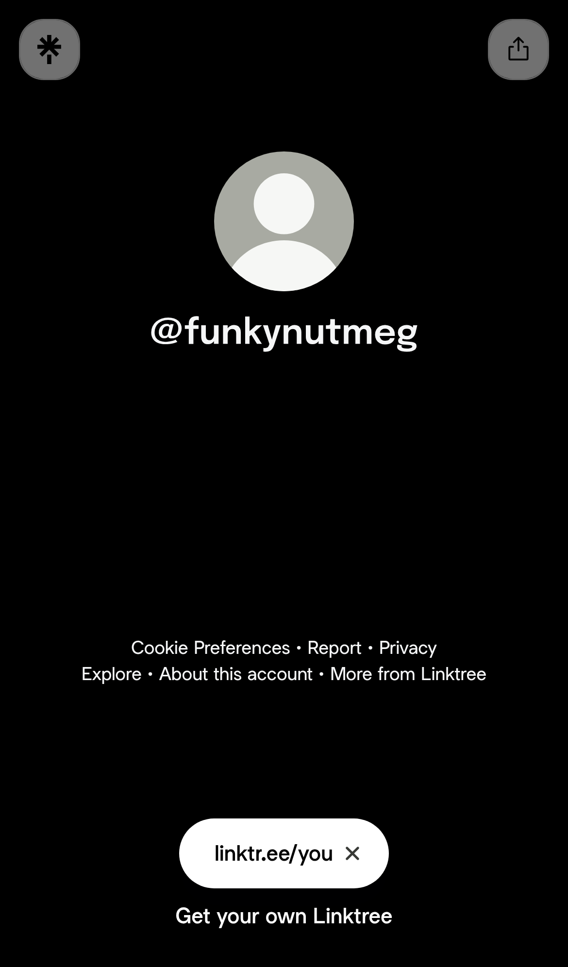 Captured during the scan: The /funkynutmeg showcase example opens an empty profile