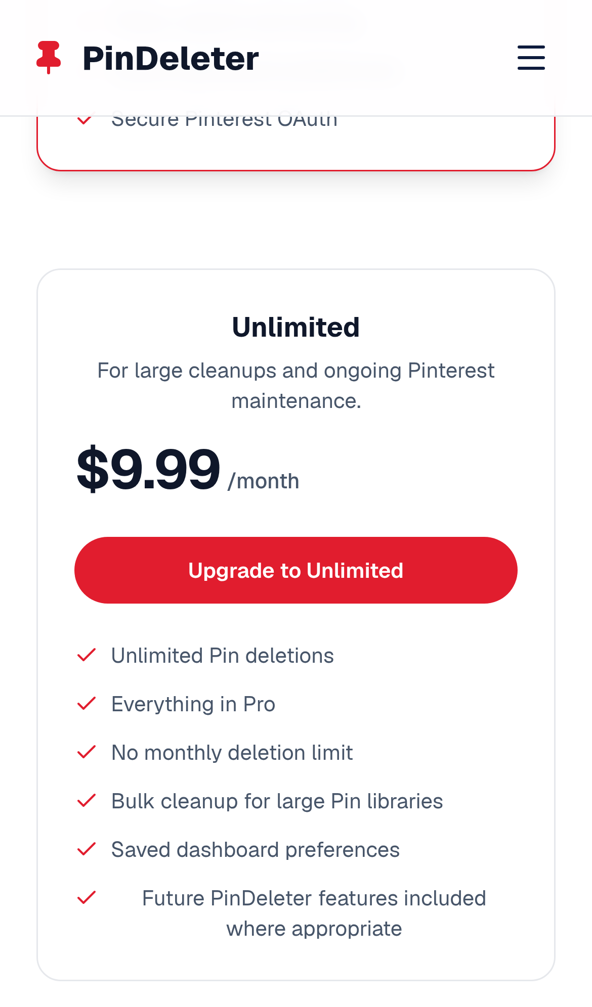 Captured during the scan: The pricing page scrolls sideways on phones