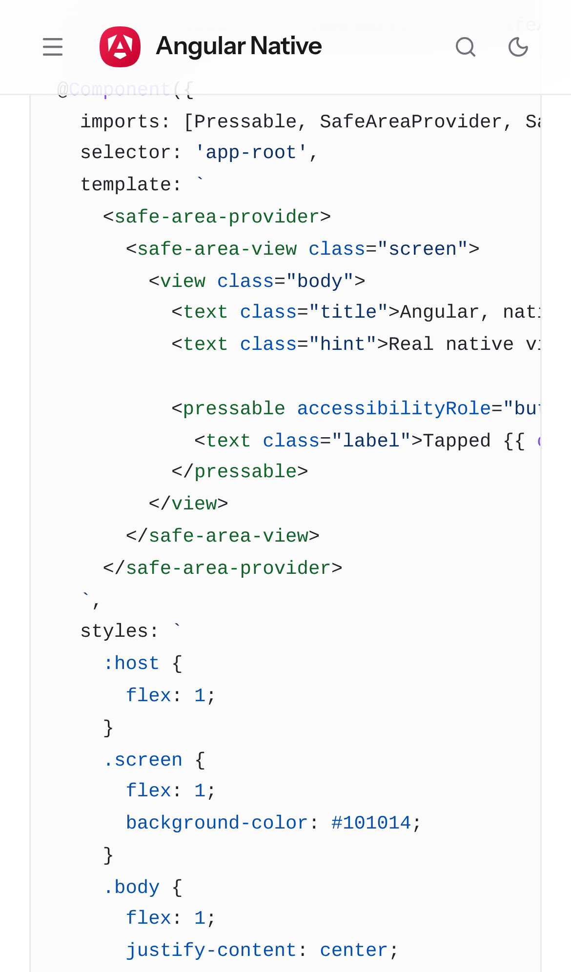 Captured during the scan: Code samples are cut off on the getting started guide