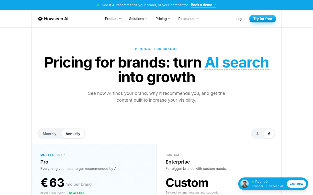 Captured during the scan: The brands pricing page throws a null style error