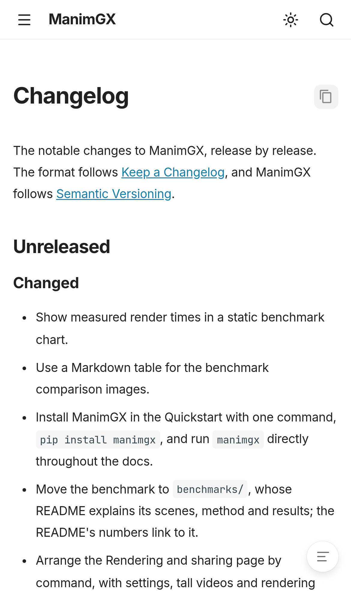 Captured during the scan: Changelog contents links take focus while hidden under the article